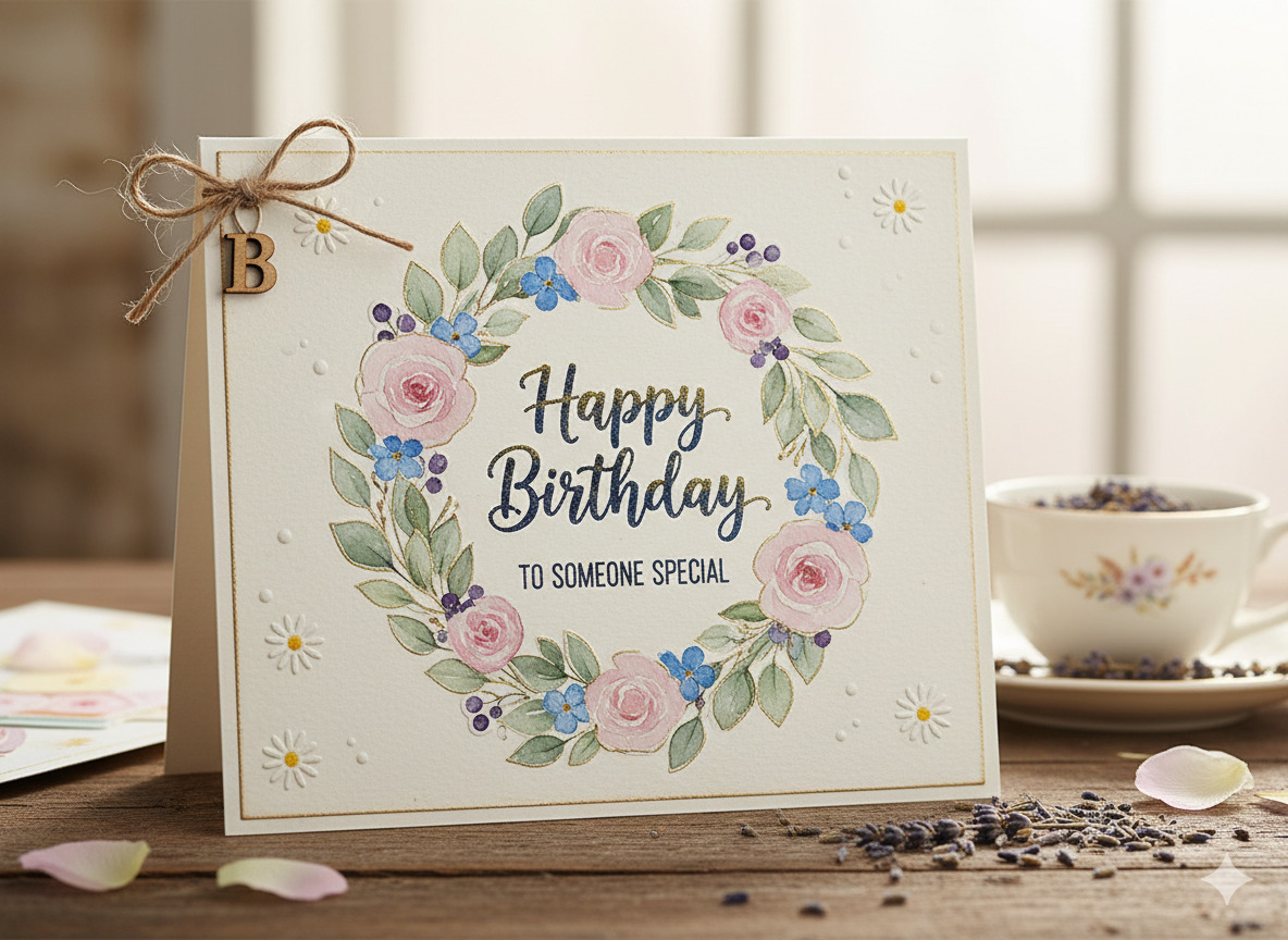 Handmade birthday greeting card with floral design